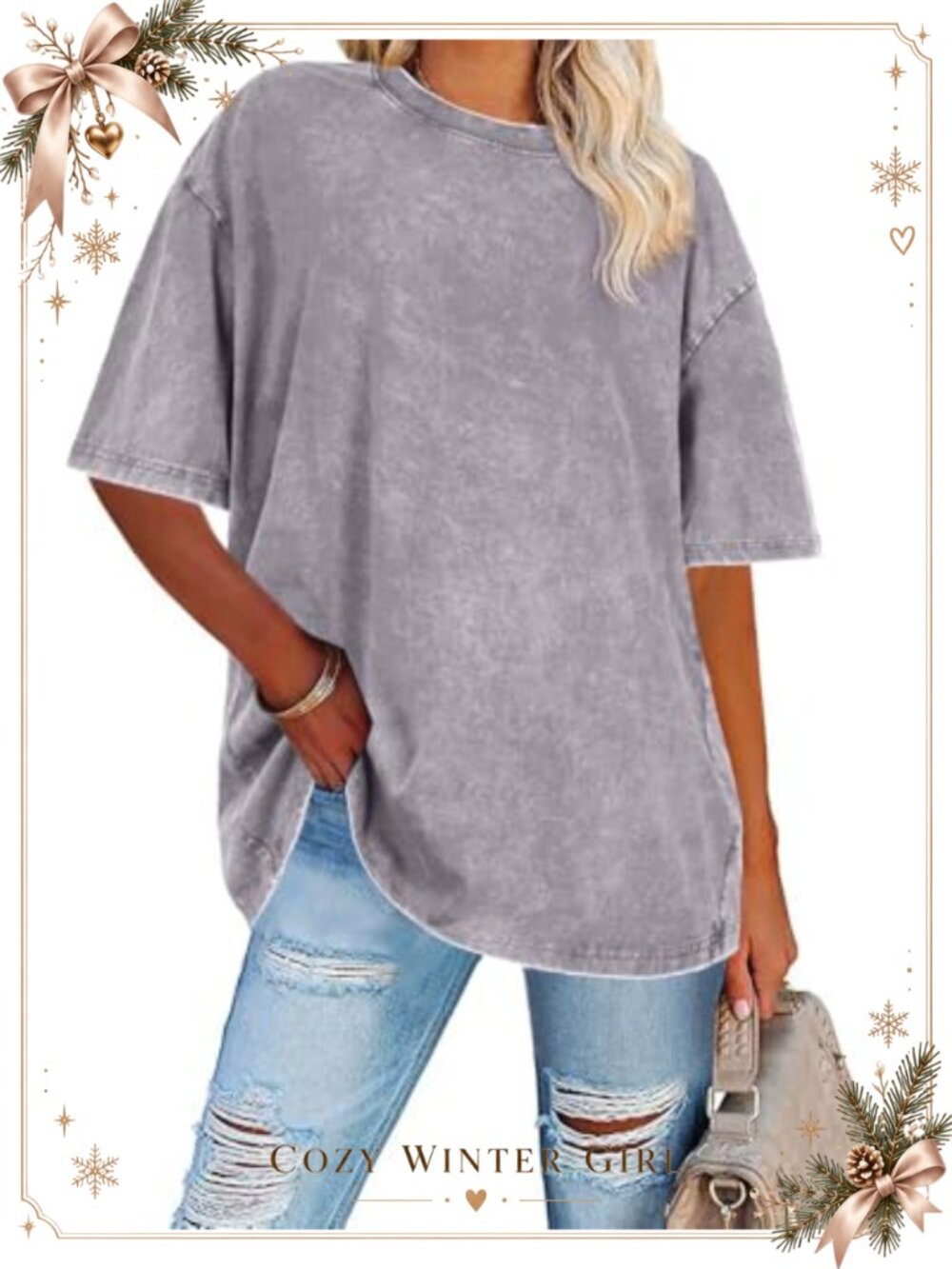 Womens Oversized T Shirt Loose Fit Short Sleeve Cotton Crew Neck Tee